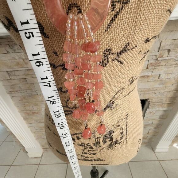 TRESKA rose Quartz beaded‎ tassle long statement necklace - Picture 5 of 6